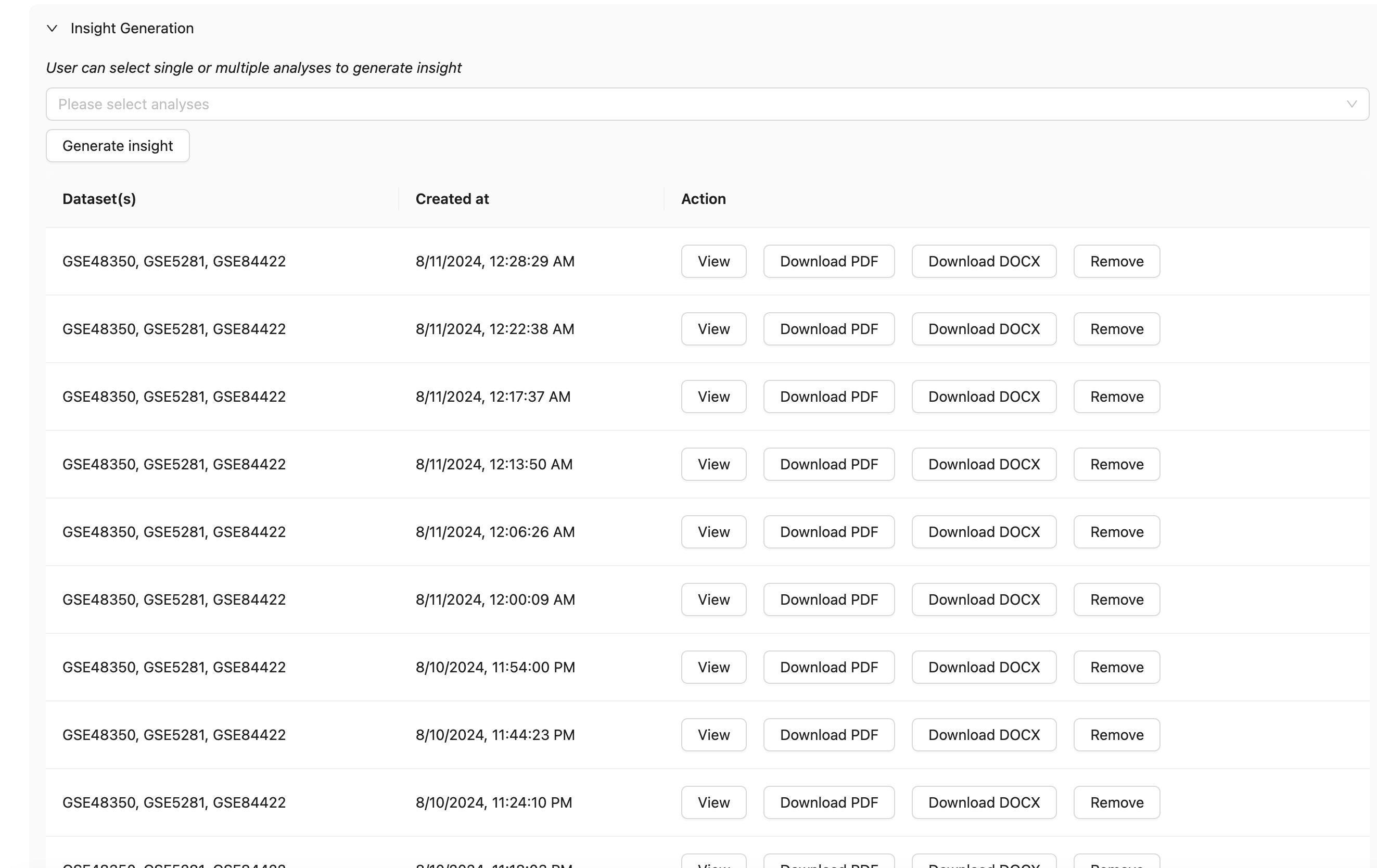 Interpretation Table Interpretation Table